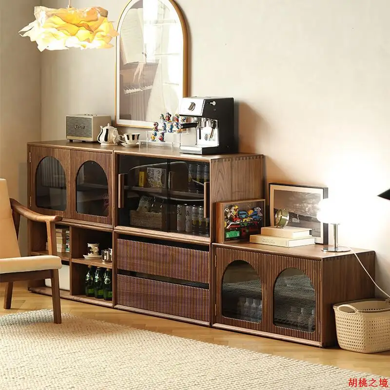 

All solid wood bookcase Modular cabinet Storage North American black walnut display Edge cabinet Living room combination cabinet