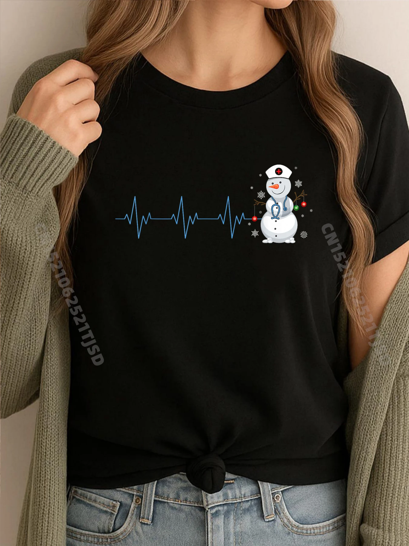 

Nurse Snowman Heartbeat Christmas Nursing Streetwear Woman Tee Shirt Woman Lovers Day