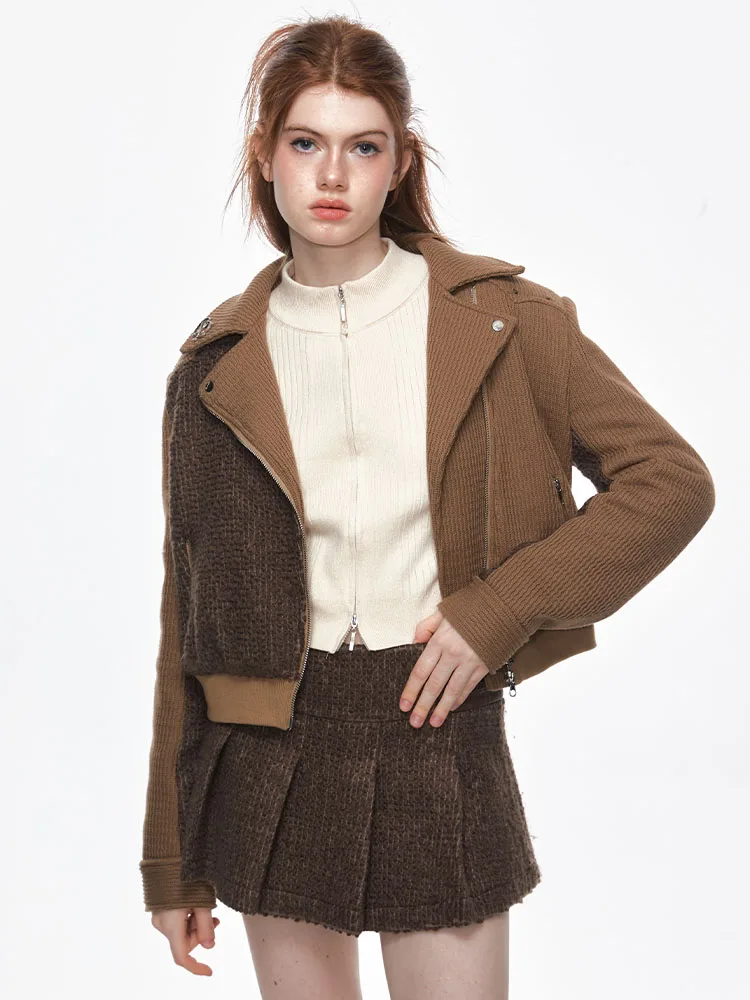 

Американский ретро-стиль 2024: весенне-летний топ с воротником-стойкой и двойной молнией, облегающий крой, из полиэстера, шерсти и акрила, для женщин.