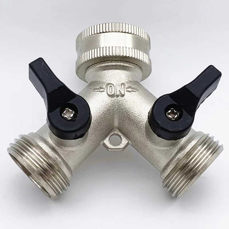 Electro-plated nickel garden hose water separator ball valve, garden one point two connector adapter double way ball valve