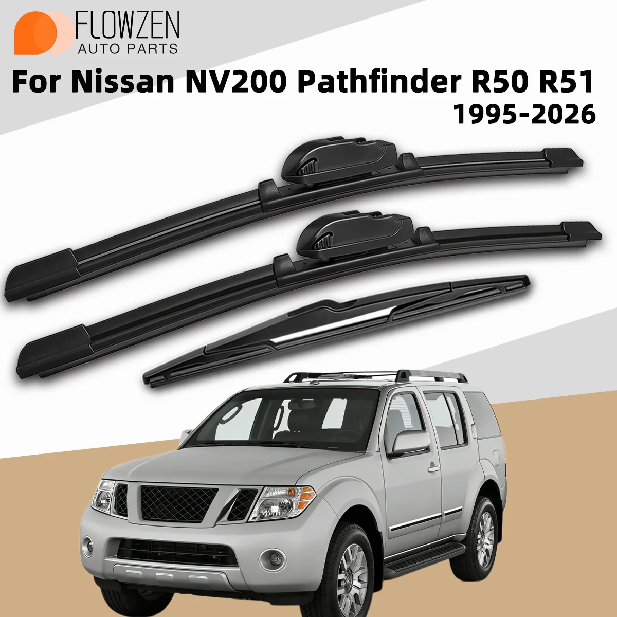 

3PCS Front Rear Wiper Blades Fit For Nissan NV200 Pathfinder R50 R51 1995-2026 Car Premium Quiet Streak-Free Durable Accessories