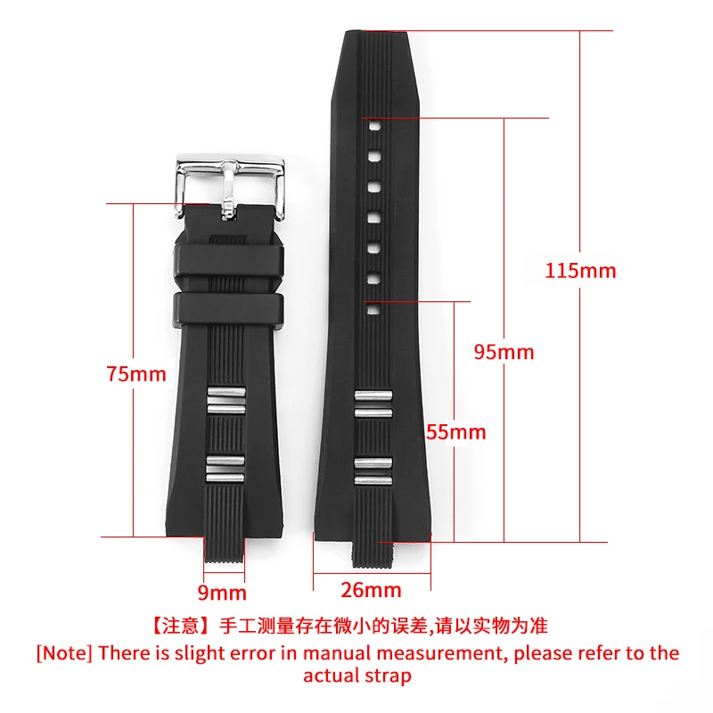 Durable and Comfortable Waterproof Silicone Watchbands for Bvlgari Strap with Convex Interface 26x9mm Black Rubber  Strap