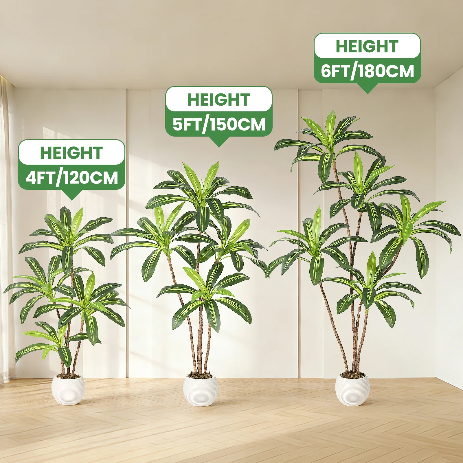 120/150/180 cm Künstlicher Dracaena-Baum, Künstlicher Yucca-Baum, Künstliche Tropische Bodenpflanze im Topf, Künstliche Zimmerpflanzen