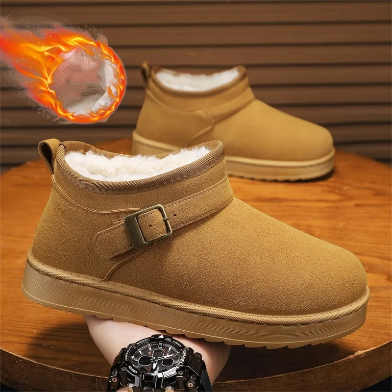 Men's Snow Boots for Autumn and Winter, Outdoor Thick-Soled Anti-Slip Cotton Shoes, Fleece-Lined, Thickened, Windproof, Cold-Resistant, Warm Casual Cotton Boots