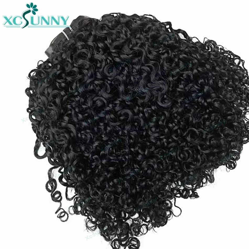 Seamless PU Clip em extensões de cabelo, Jerry Curly, Clip Ins cabelo humano, preto natural, trama clássica