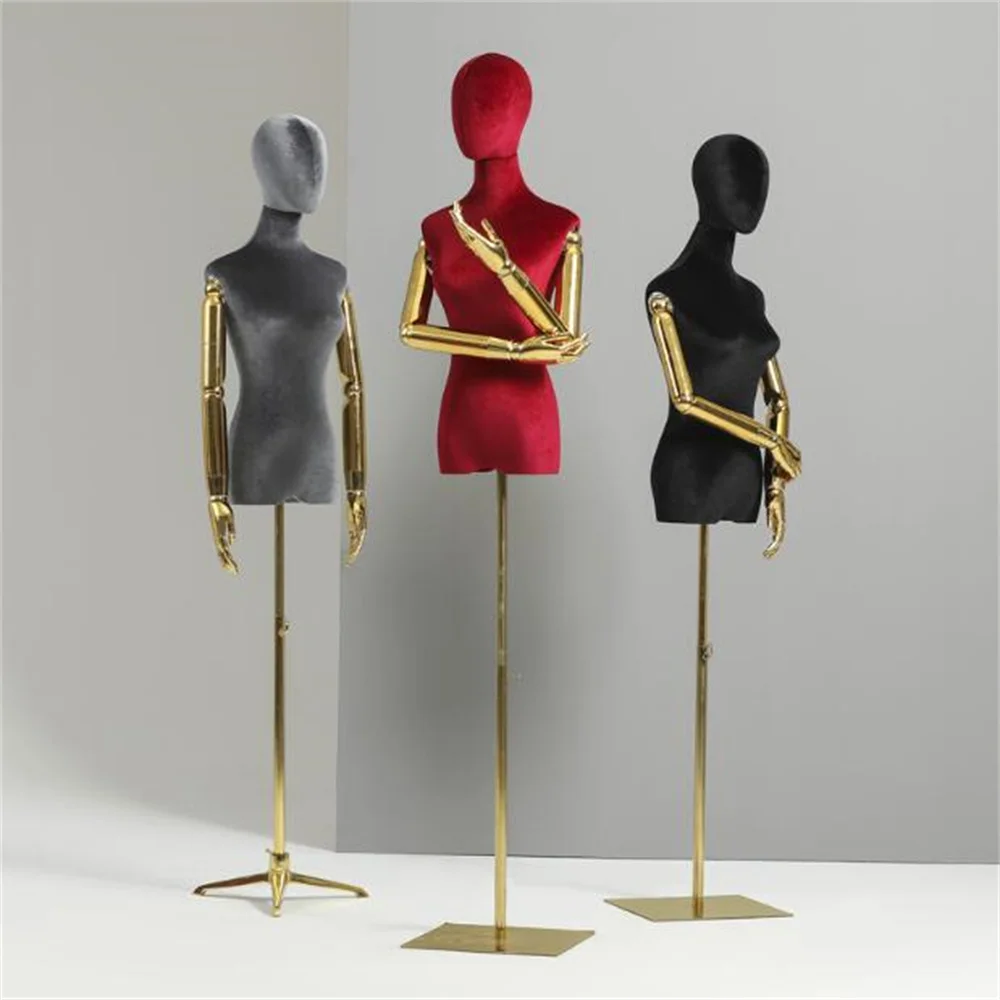 Full Sewing Female Mannequin for Dress, Gold Hand Model Jewelry Display, Adjustable Rack, Female Cloth Art, 4 Styles, C840