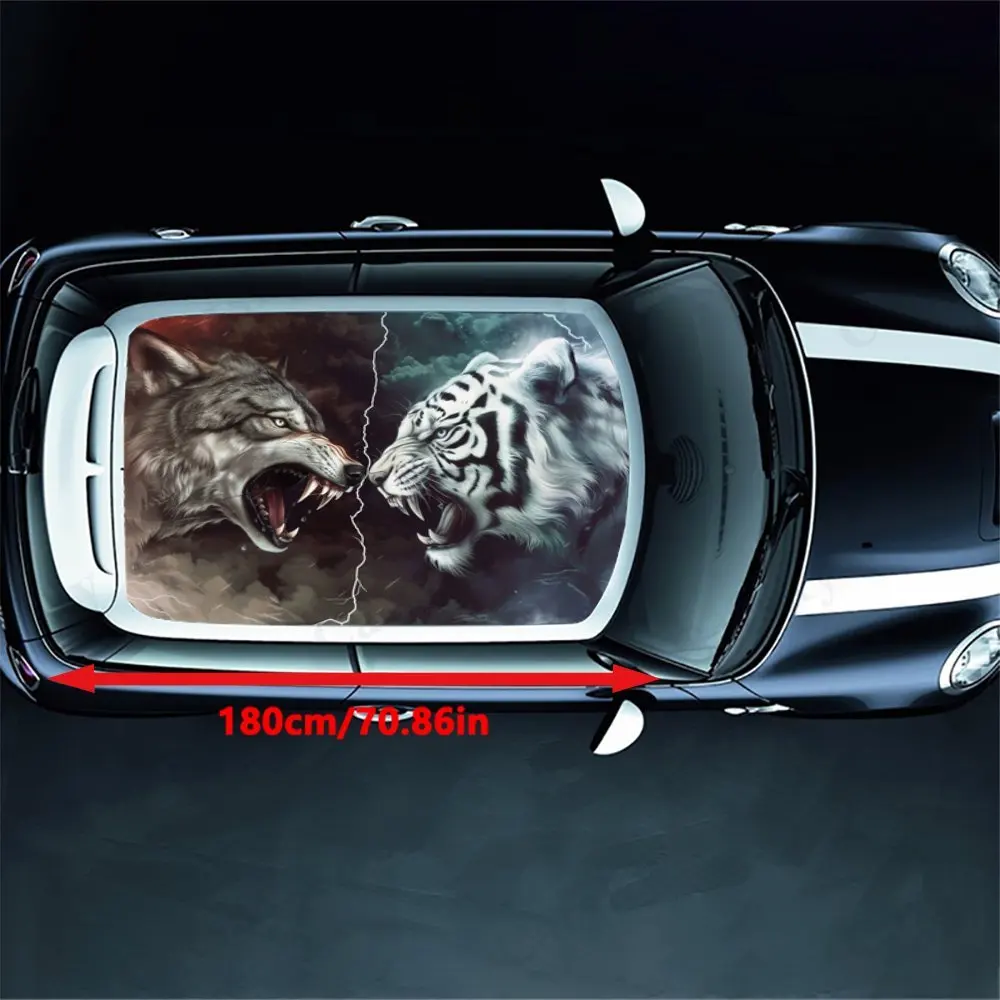 Powerful Wolf Tiger Duel Cool Animals Car Roof Sticker PVC Self Waterproof stick, Striking Auto Exterior Accessories Decoration