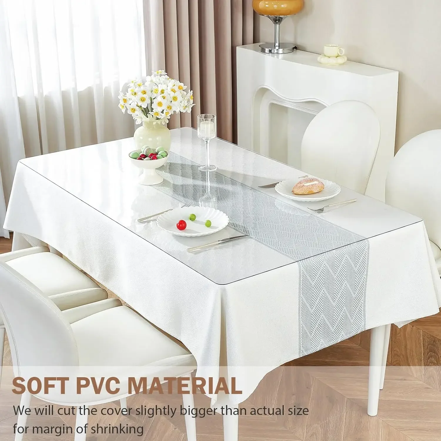 Transparente wasserdichte Tischdecke aus PVC, rechteckig, ölbeständig und leicht zu reinigen, geeignet für Esstische, Versammlungen und Camping. – Detail 16
