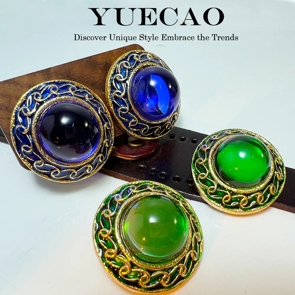 

European Style Women Green Blue Glaze 18k Gold Plated Round Stud Earrings Set , Woman Designer Ear Accessories Gift