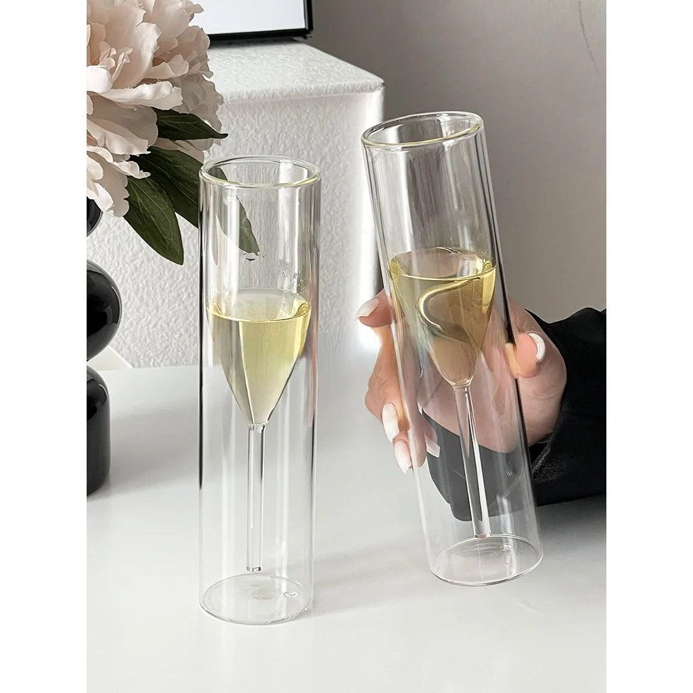 Champagne glass, transparent glass, double layered personalized tall glass, cocktail glass