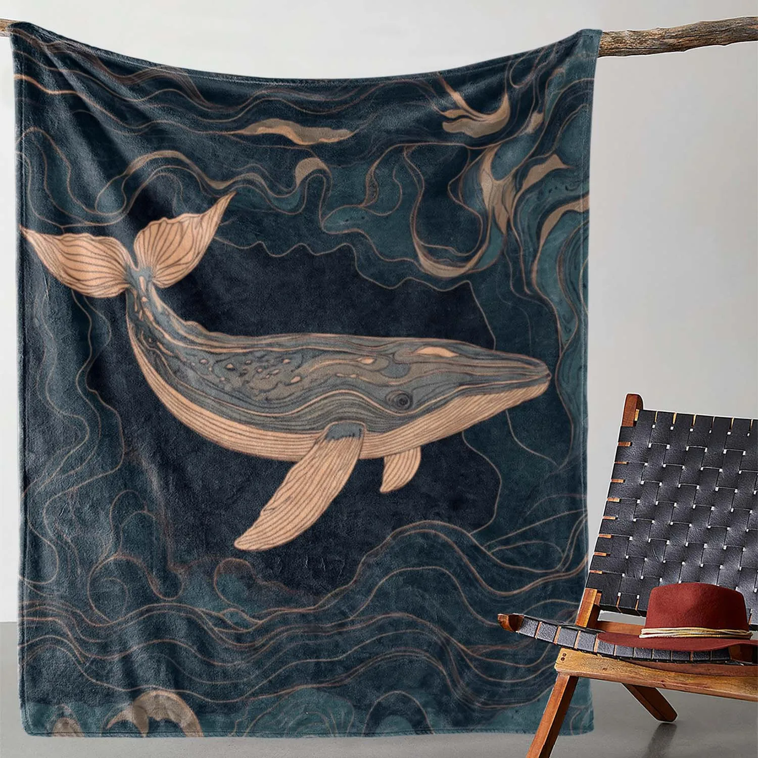 Nautical Whale Ocean Throw Blanket Deep Sea Marine Life Decorative Cover Cozy Home Decor Art Gift for Living Room Bedroom