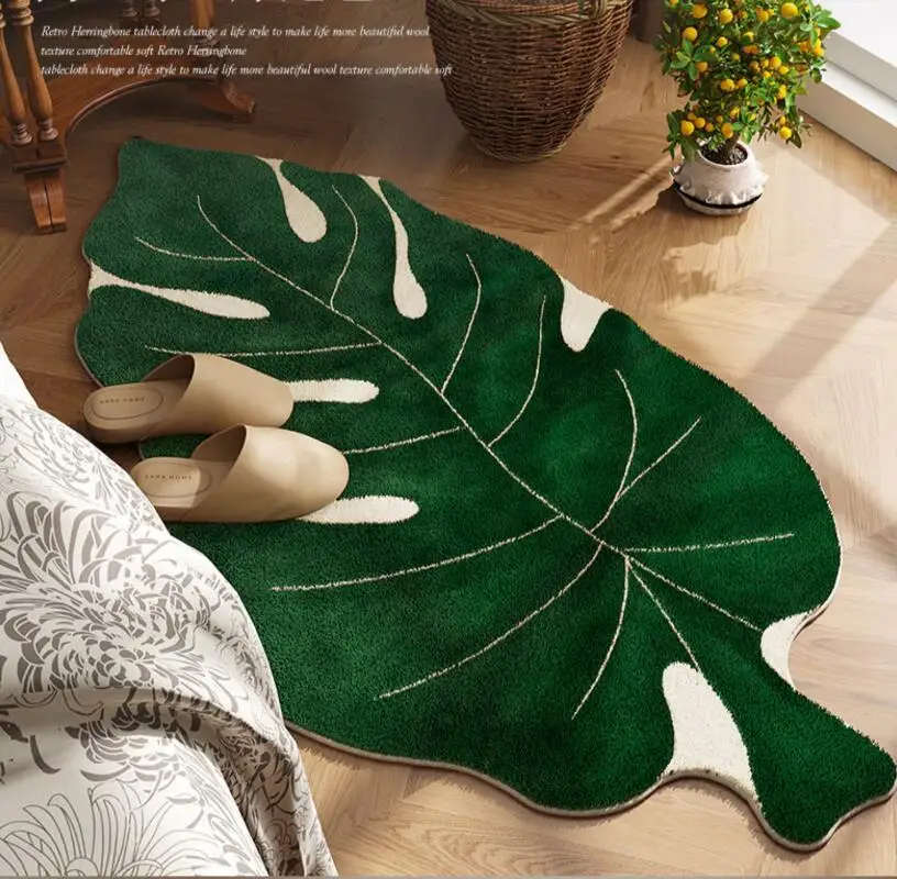 Nordic Thick Palm Leaf Shaped Floor Mat Bedroom Living Room Home Carpet Bathroom Foot Mat Door Mat Non-Slip Rug Home Decoration