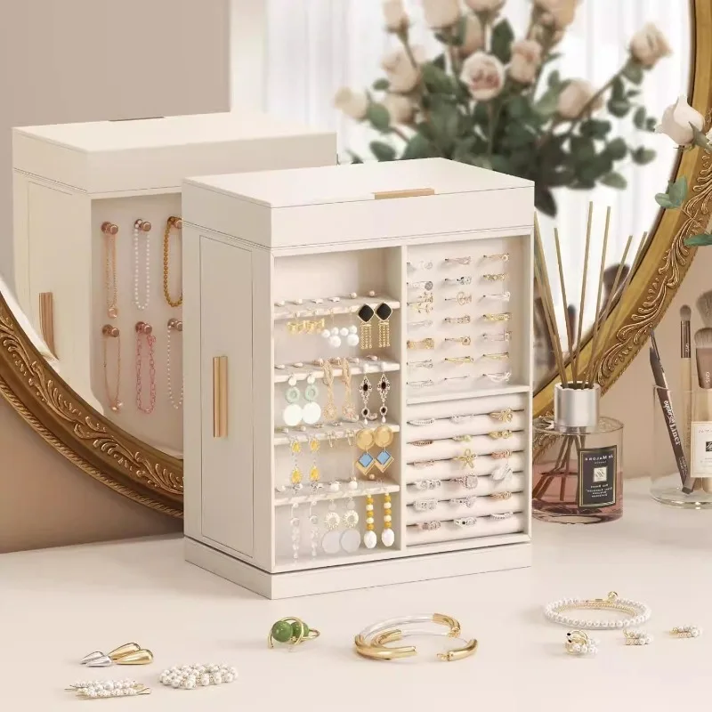 PU Leather Jewelry Box Magnetic Attraction Rotatable Storage Boxes Bracelet Earrings Necklace Display Case Bring Mirror Boxes