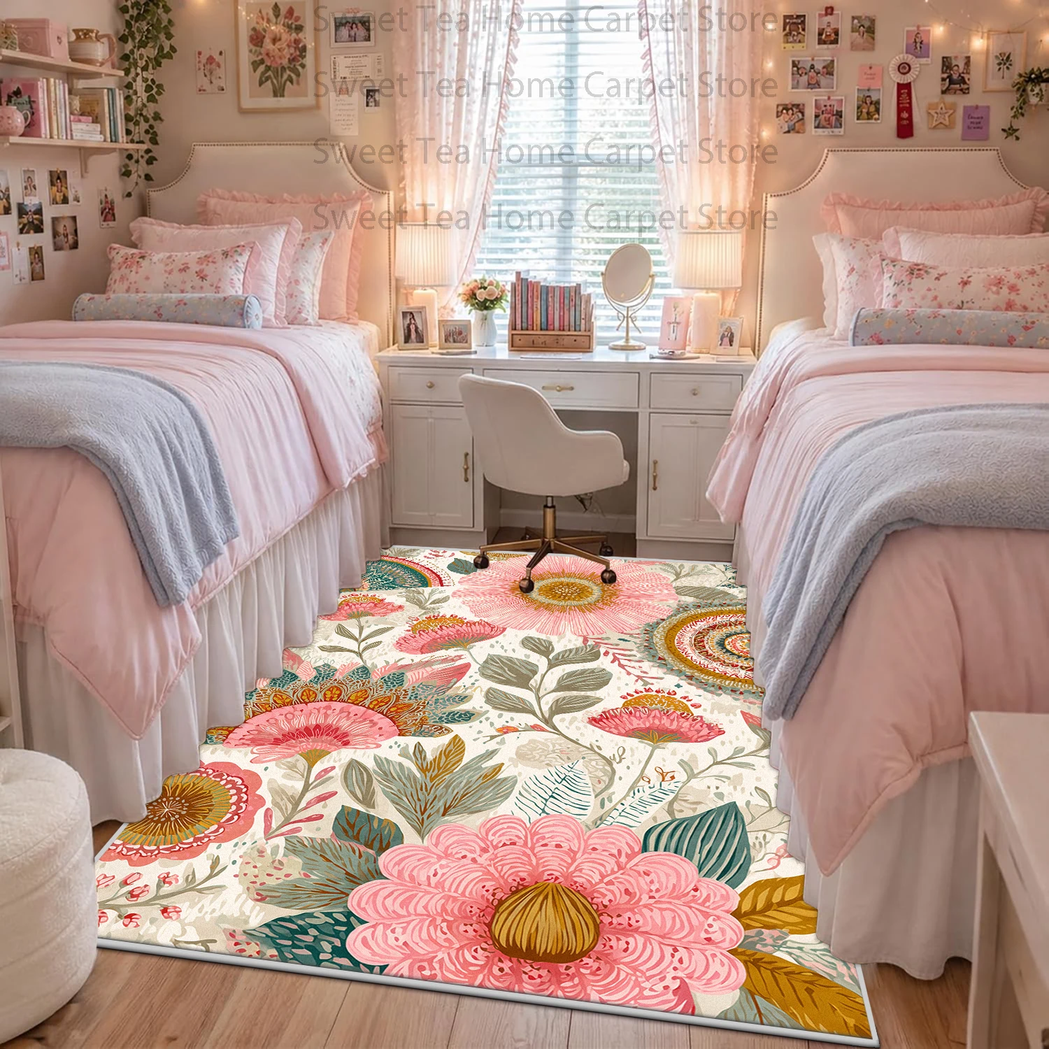 Bohemian Retro Floral Print Bedroom Bedside Carpets Washable Non-slip Living Room Home Decor Rug Soft Fluffy Lounge Floor Carpet