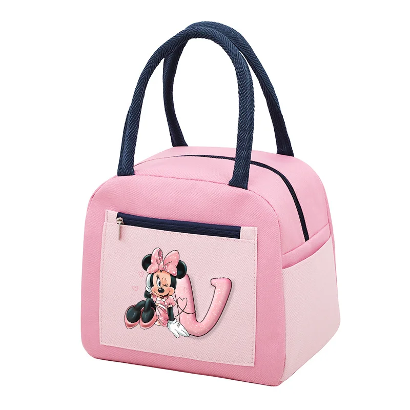 Disney Minnie Large Capacity Heat Lunch Bags Printing A-Z letters Aluminum Insulation Waterproof Preservation Character Package