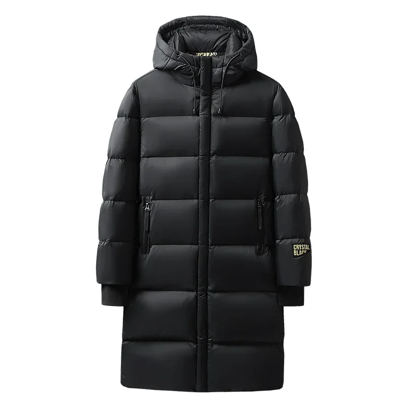 Down Jacket Men\'s Long Winter Luxury Black Gold Bright Face Waterproof White Duck Down Warm Jacket Ski Lightweight Hooded Coat