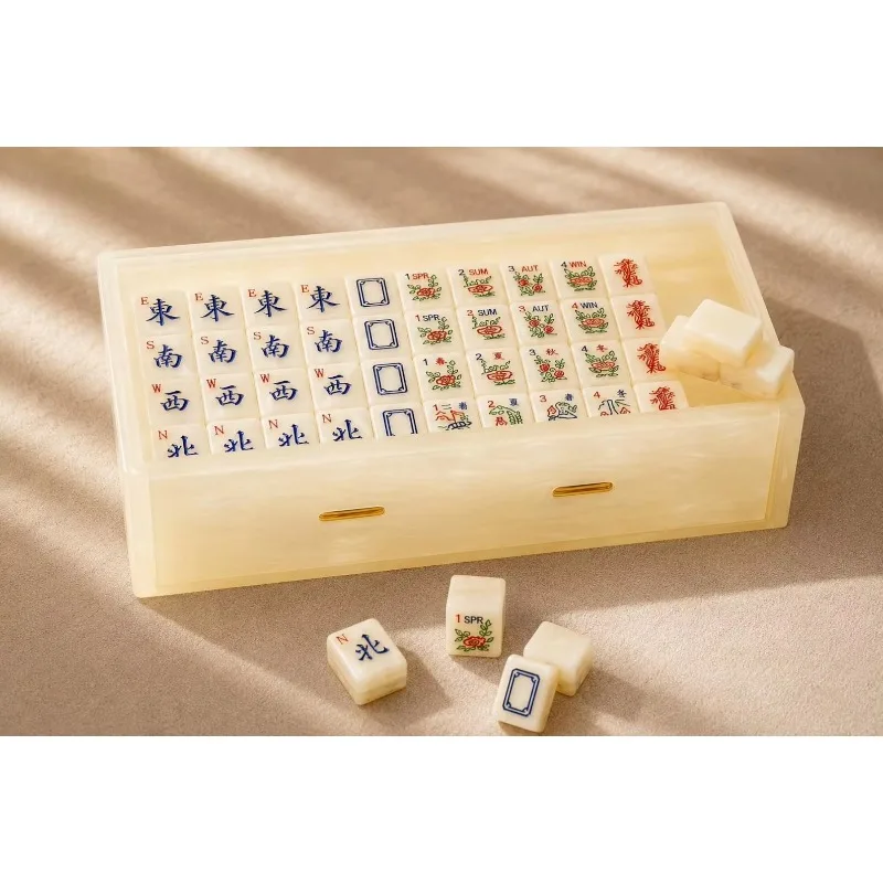 Premium Wholesale Jadeite Mahjong Set, Elegant Wave Rack, Traditional Chinese Game Series Can Be Customized for You