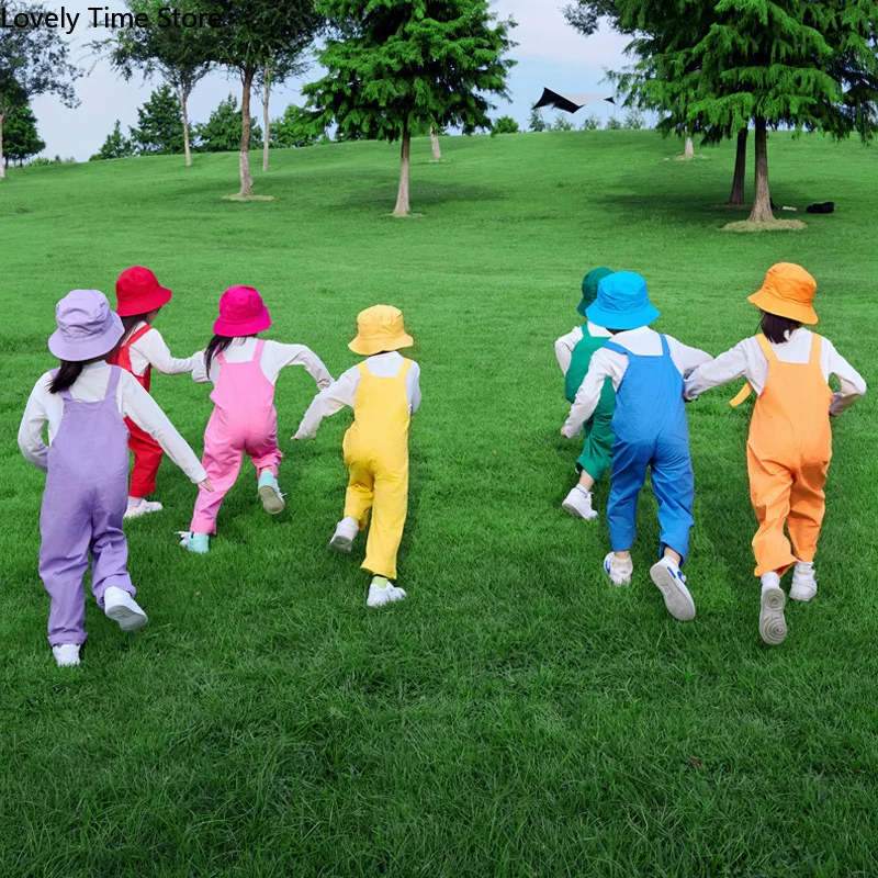 Kids Hip Hop Solid Overalls Girls Dungaree Children Candy Color Jumpsuit Romper Boys Streetwear Colorful Trousers School Uniform