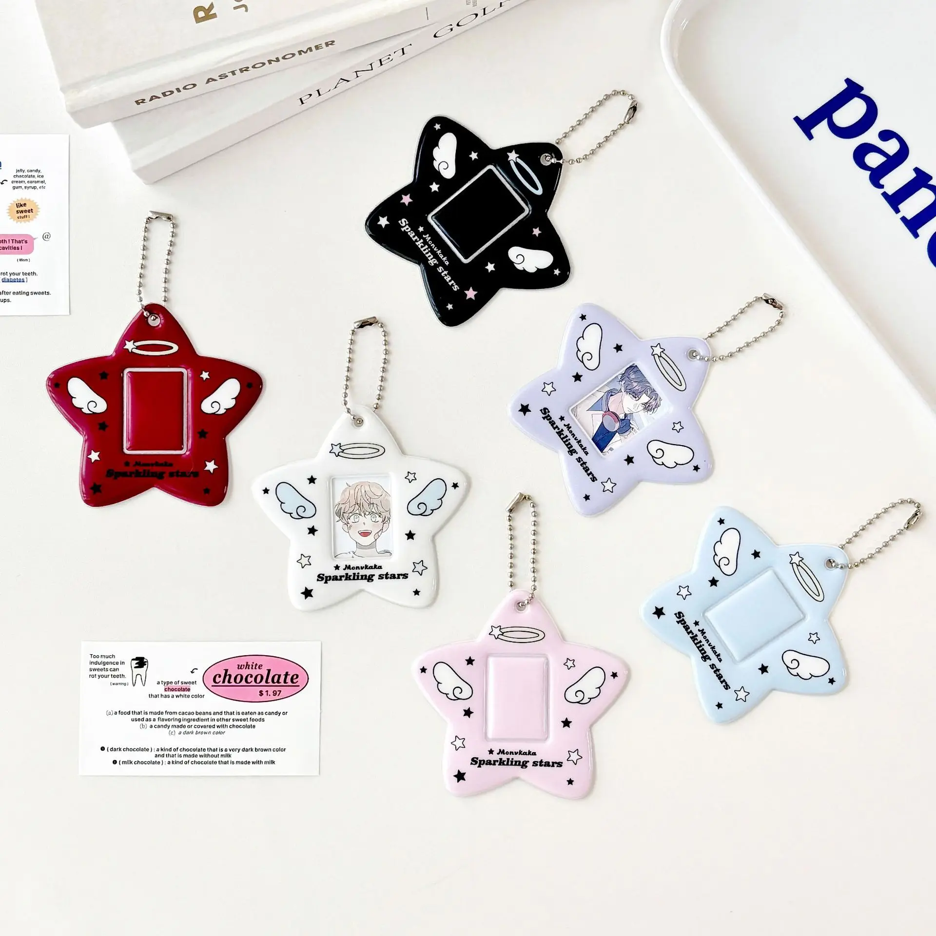 Colorful Sparkling Star Kpop Photocard Holder Keychain Photo Card Holder 1 Inch ID Badge Holder Bus Credit Bank Card Decor