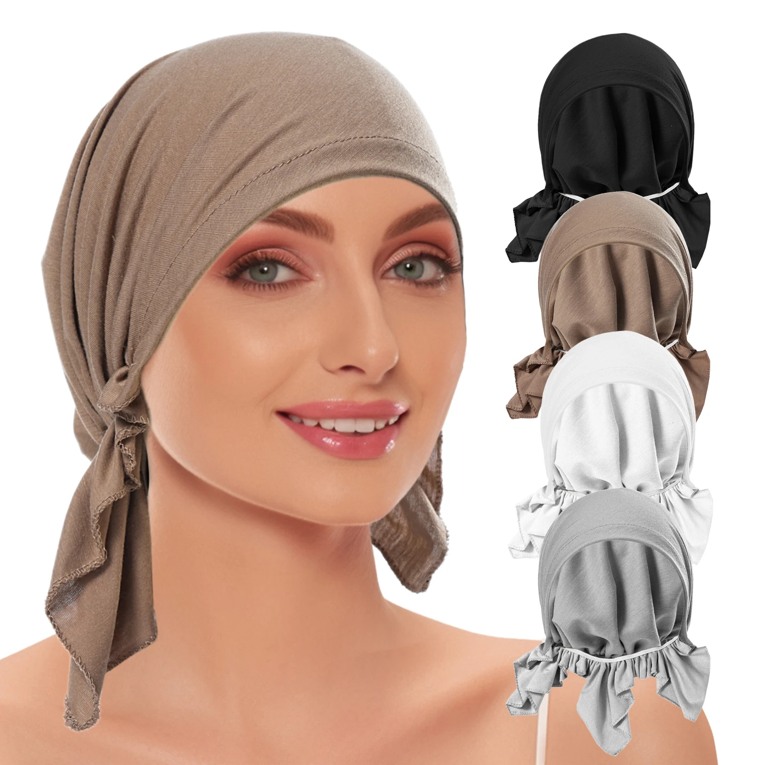 Arab Fashionable Headband Muslim Hat Women Solid Color Head Scarf Headwrap Chemo Beanies Caps Cancer Bandanas Hair Accessories