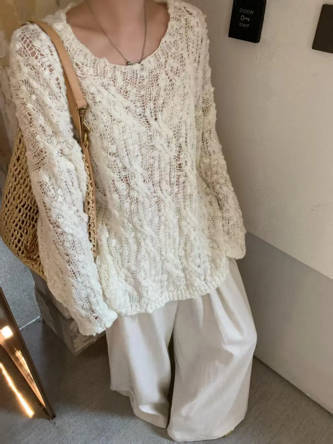 Spring Summer Loose Casual Korean Style Knitted Hollow out Sweater Women's Cover up Beautiful Bean Thread Lazy Style