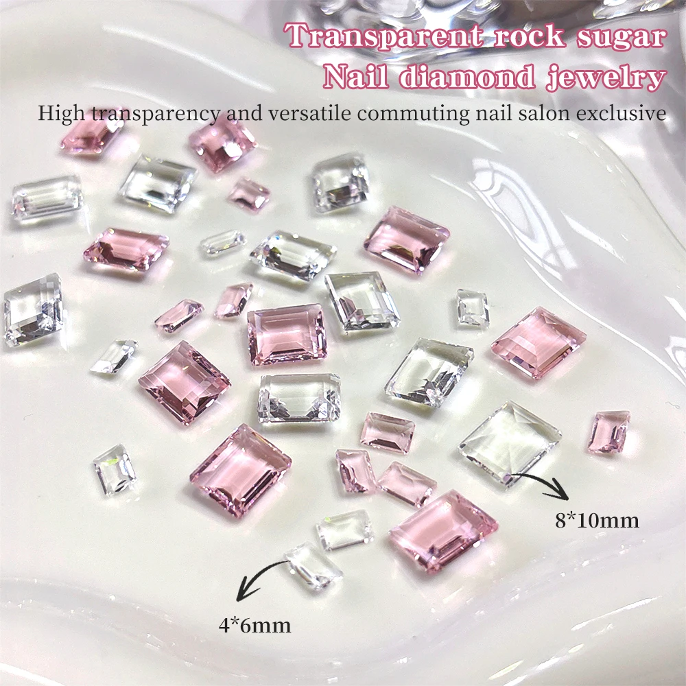 KANIU 5 Stück/Packung Lange, rechtwinklige, transparente, quadratische Diamant-Nagelsteine für Nude-Gradient-Nägel, gestapelte Nagelkunst-Dekorationen