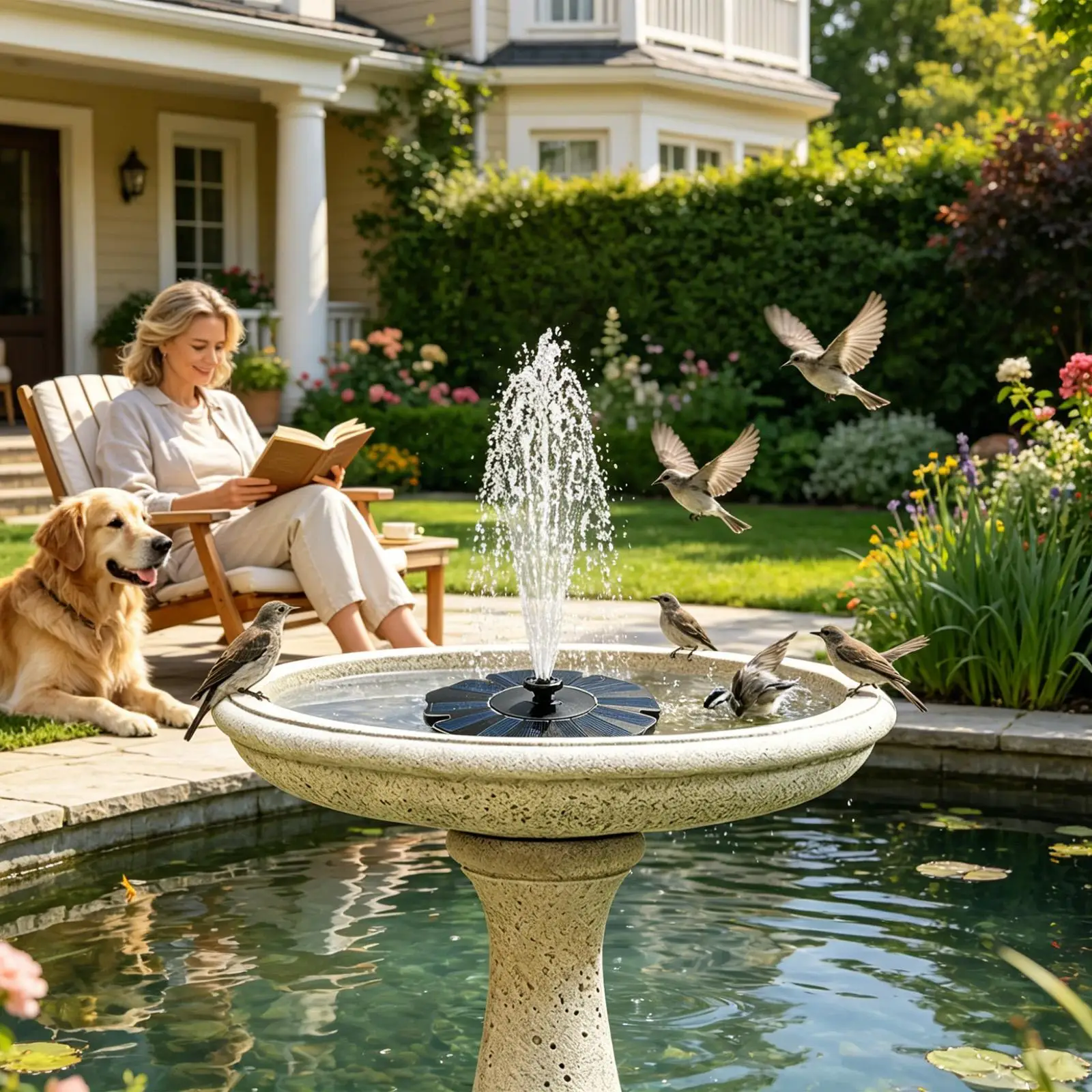 Bird Bath Solar Fountain Flower-shaped Floating Tub Spray With 4 Nozzles Solar Powered Water Fountain For Garden Villa Landscape