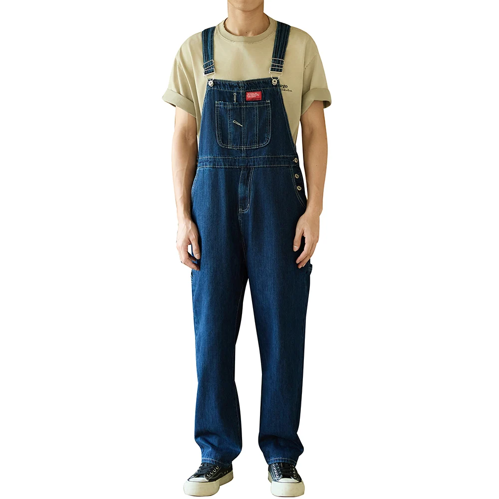 Men's Denim Bib Overalls Loose Navy Blue Jean Dungarees Casual Suspenders Work Pants Jumpsuits Coveralls Streetwear Workwear