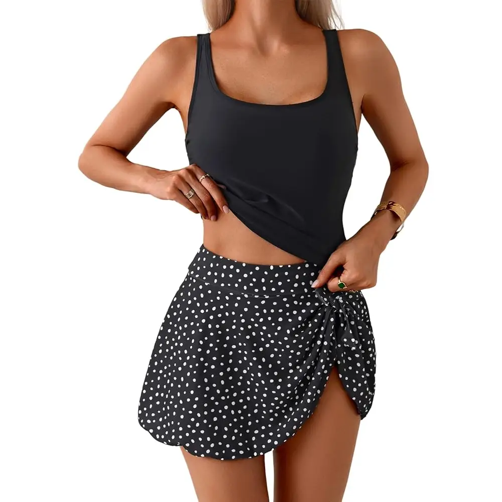 

Tankini Swimsuit for Women Tummy Control Two Piece Bathing Suit High Waisted Tank Top with Swim Skirt