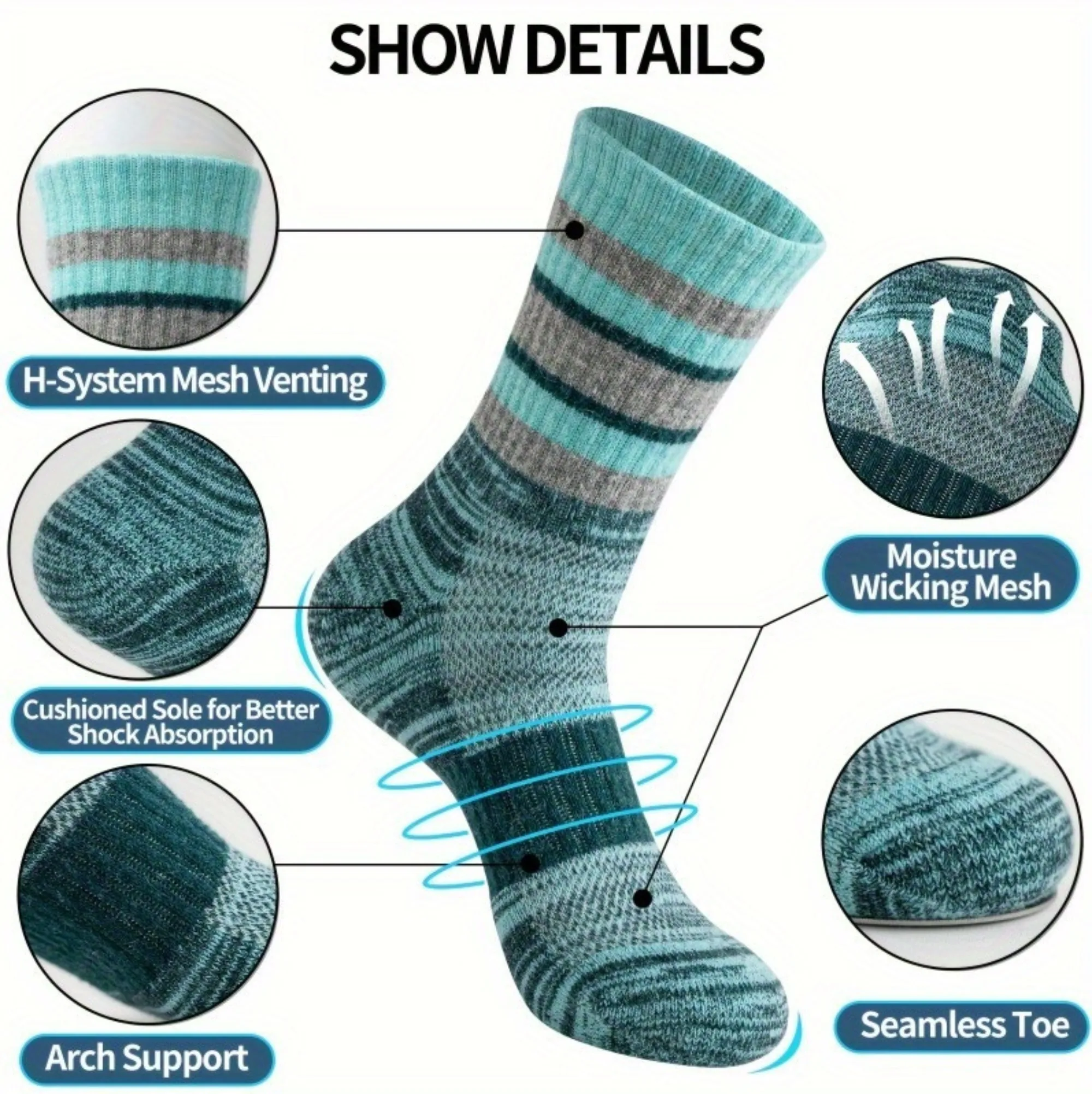 1/5 Pairs Women Men Winter Thick Socks Thermal Warm Socks Anti‑Odor Sweat Absorbing Non‑Slip Long Crew Socks Outdoor Sports