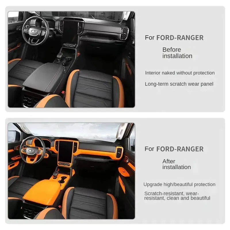 Interior Overlay Covers for Ford Ranger Wildtrak, Upgrade Inner Decoration Parts, LHD Available, Orange Patten, 2023, 2024