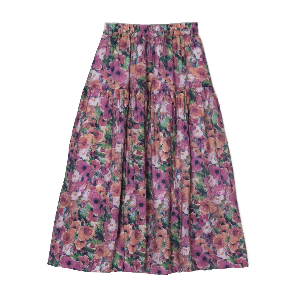 Muslim Long Skirt Women High Waist Flower Print A Line Arab Casual Ladies Summer Sweet Skirts Morocco Ramadan Dubai Saudi