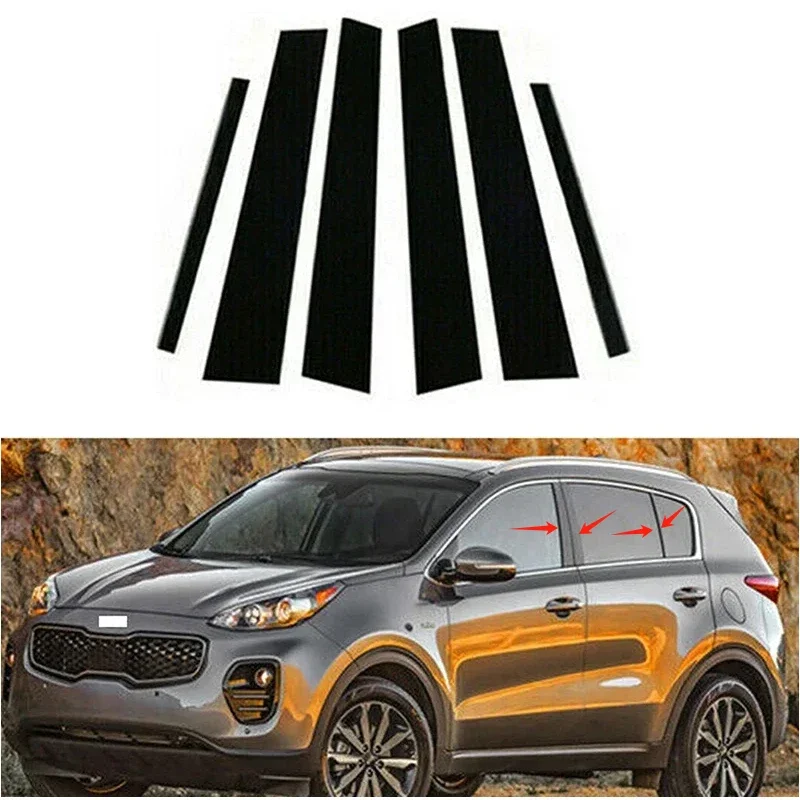 

6PC For Kia Sportage 2017 2018 2019 2020 2021 2022 Glossy Black Pillar Post Door Window Column BC Trim Sticker Cover Decorative