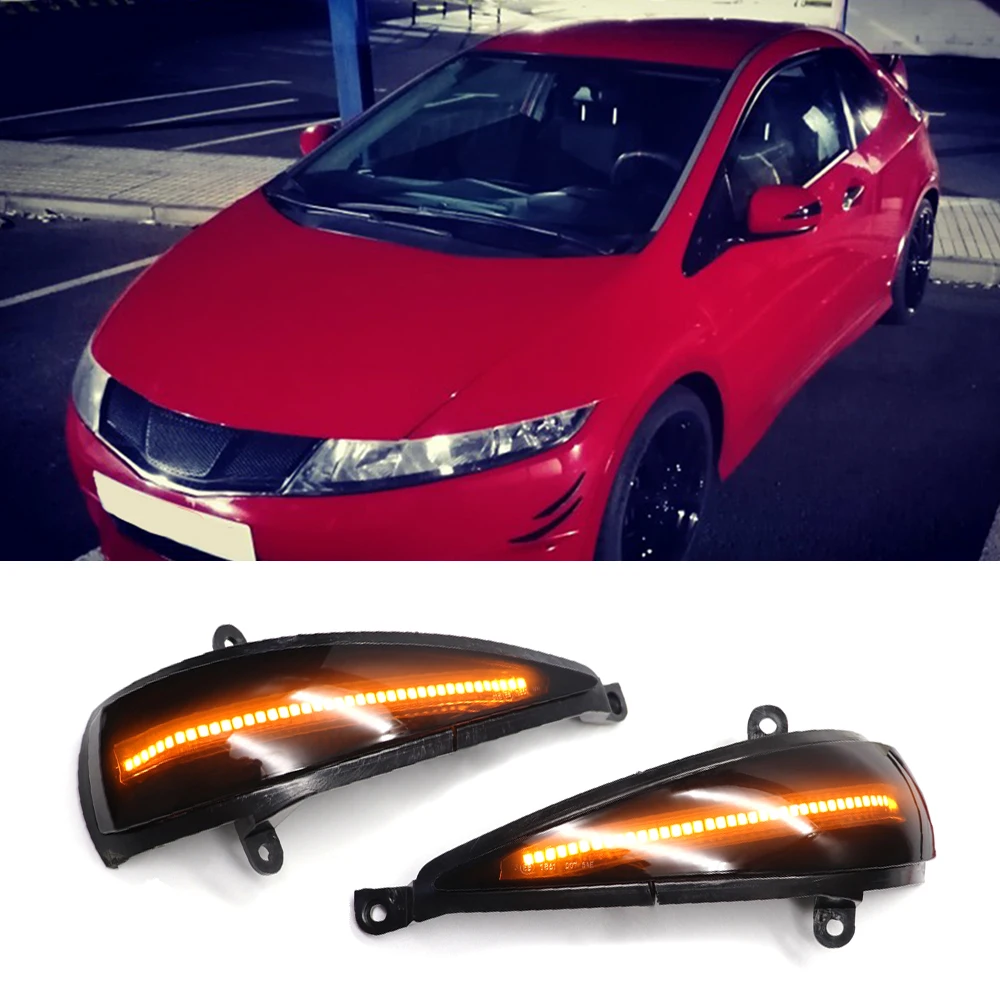 Dynamic Turn Signal Light Flashing Side Rear View Mirrors Indicator For Honda Civic 8th Hatchback MK8 Type-S Type-R FN FK