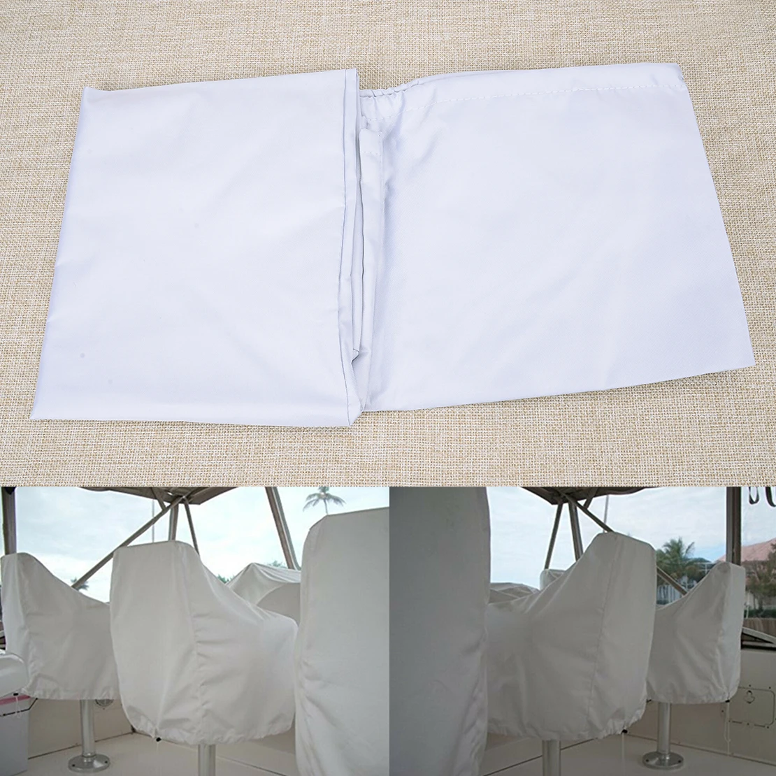 White Outdoor Yacht Ship Boat Seat Cover Protection Elastic Closure UV Resistant 210D Waterproof 56x61x64cm