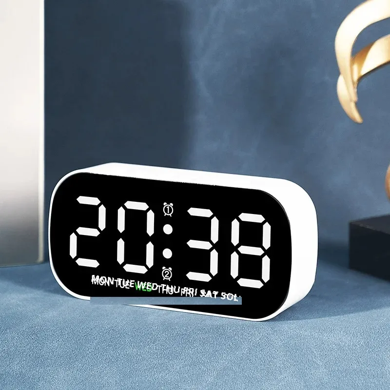 Despertador digital alimentado por usb, temperatura, data, semana, alarme duplo, modo noturno, despertador, 5 níveis de brilho, 12/24h, relógio led