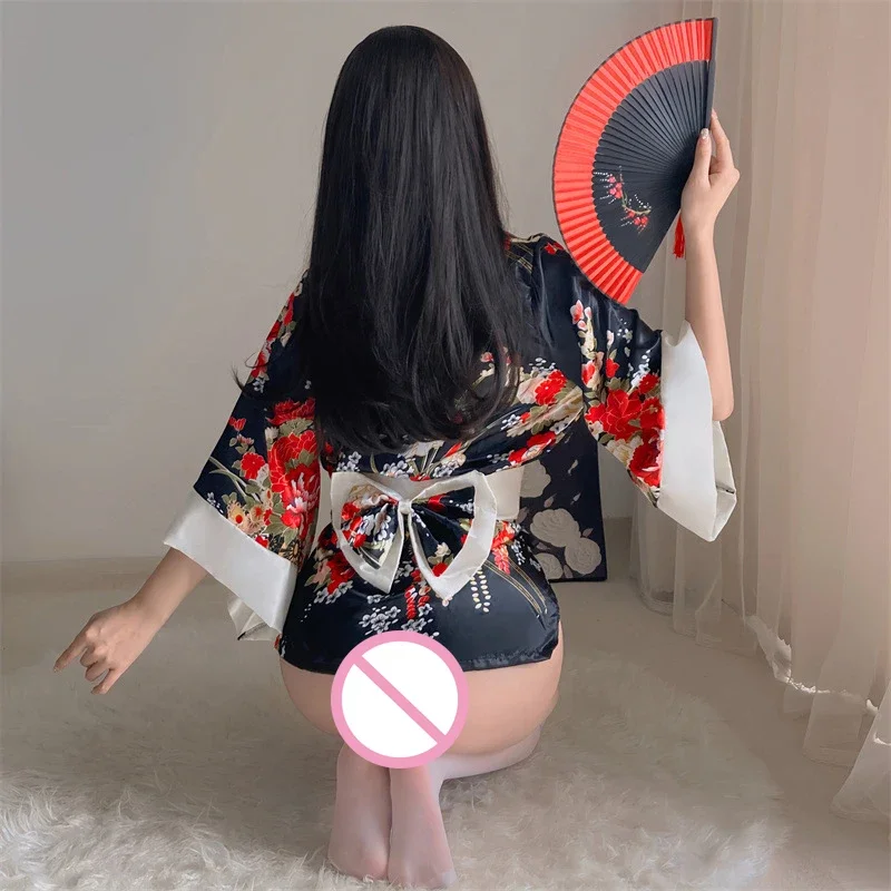 Erotic Kimono Uniform Set Geisha Kimono Robe Pornography Sexy Cosplay Nightgown Bow Rejuvenation Pajamas Prostitution Clothing