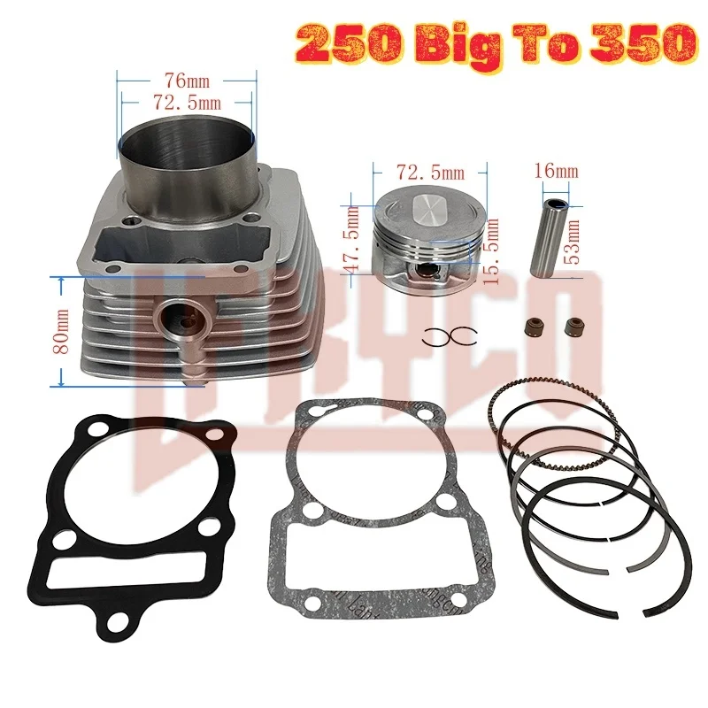 

Motorcycle Accessories Engine Parts 72.5mm Big Bore Cylinder Kit Motor For Honda CG250 CG350 CG350 CG 350cc 16mm Pin Motoblock