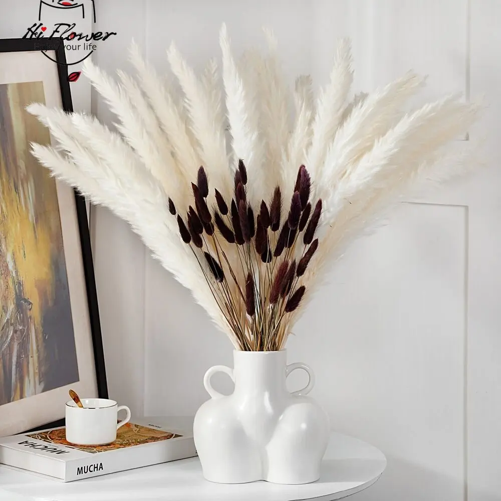 

60pcs Pampas Grass Natural Dried Flowers Bouquet Boho DIY Home Decor Accessories Rabbit Tail Artifical Flower Wedding Decoration