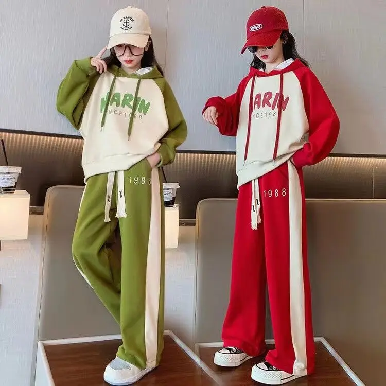 

Girls 2023 New Autumn Spring Fashion Long Sleeve Hoodie+Pants 2pcs Suits 5-14 Years Teeange Casual Outifts Children Clothing Set