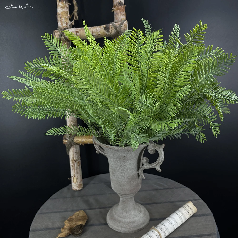 SunMade INS Feather Fir Grass Plastic Artificial Plants Home Wedding Decoration Garden Decor Plantas Artificiales Fake Leaves
