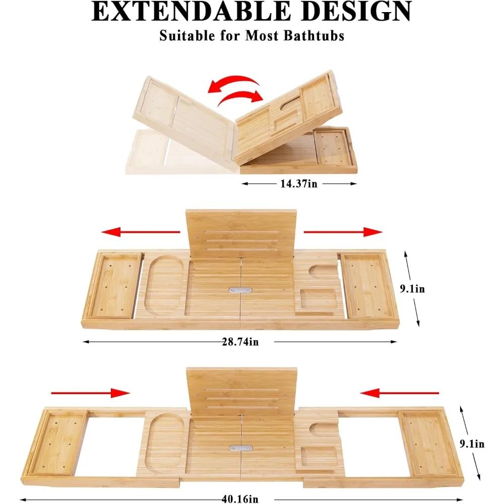 صينية حوض استحمام من الخيزران قابلة للتوسيع مع حامل كتب وحامل صابون - ملحق مثالي لمحبي الاسترخاء #5