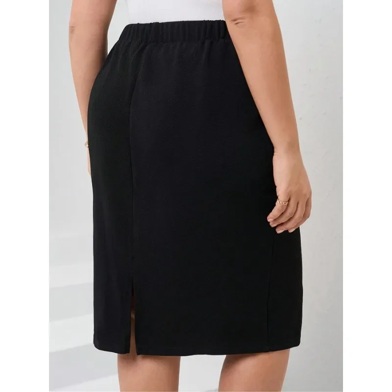 Falda elástica de longitud media de talla grande 1XL-5XL para mujer, falda ajustada de cintura alta a la moda hasta la rodilla para mujer