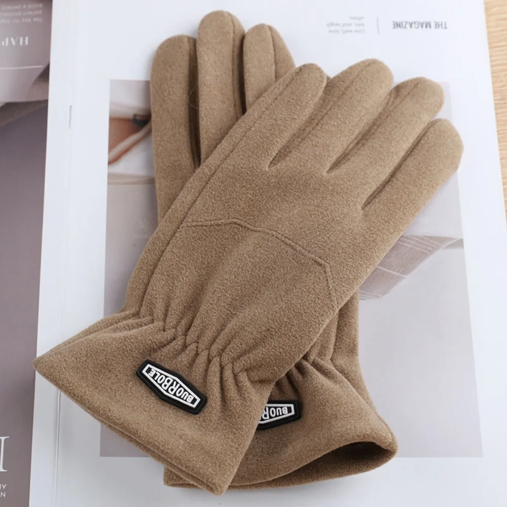 Five Finger Men Full Finger Mittens Elastic Solid Color Fleece-lined Gloves Touchscreen Windproof Thin Fleece Gloves Cycling