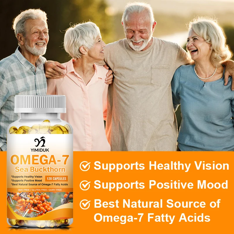 Omega 7 Sea Buckthorn Capsules for Hair, Skin, Nails, Heart Health Support - Natural Omega 3 6 9 Fatty Acids Supplement