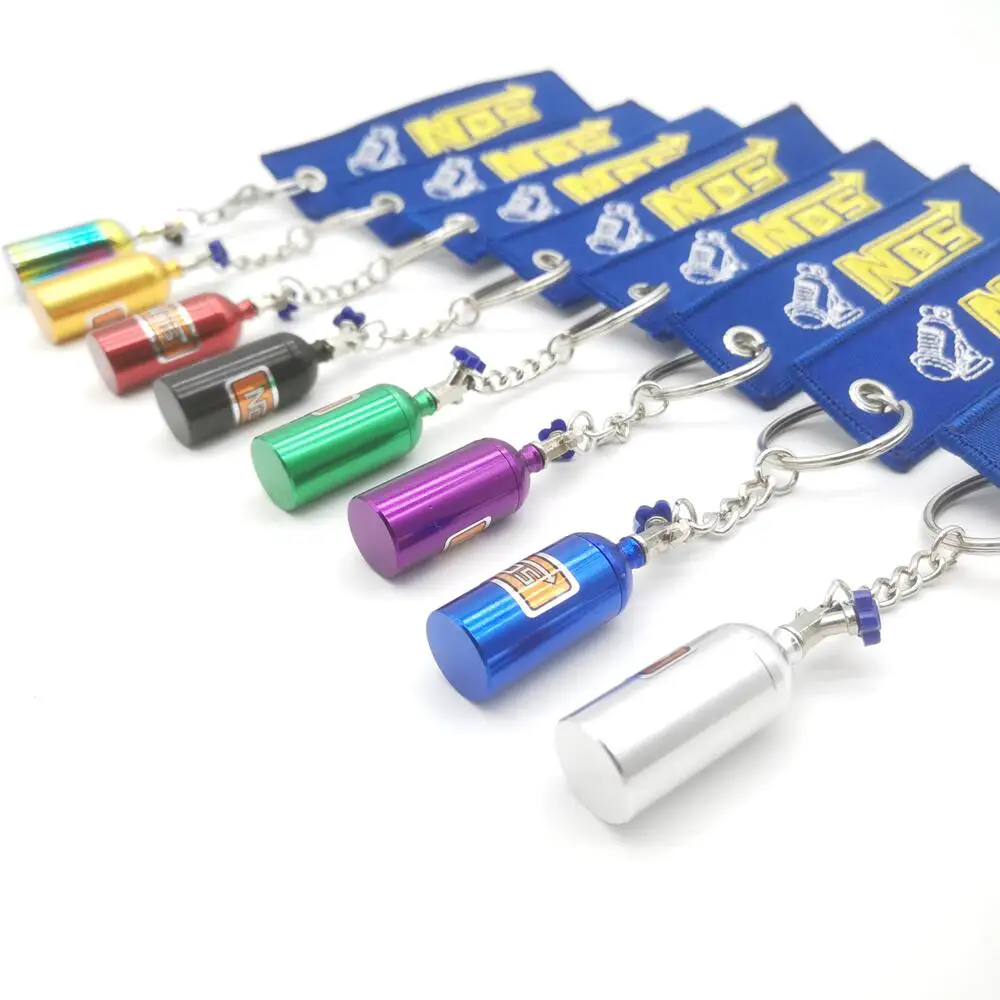 New Creative Mini NOS Bottle Keychain Car Keychain Embroidery Lanyard Metal Key Rings Keyfob Auto Key Strap Pendant Accessories