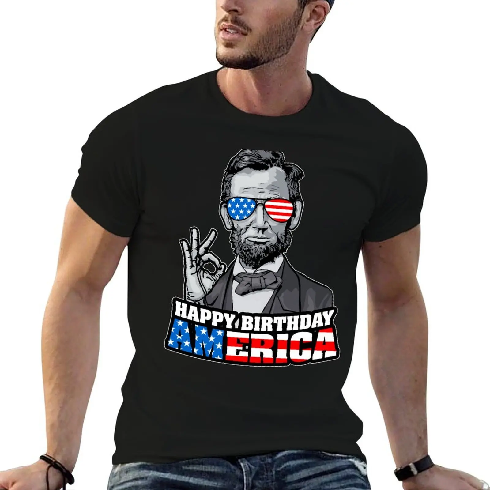 

man America shirts July Abraham man Lincoln Happy graphic t shirts t 4th vintage cotton Of T-Shirt Birthday Funny OK for