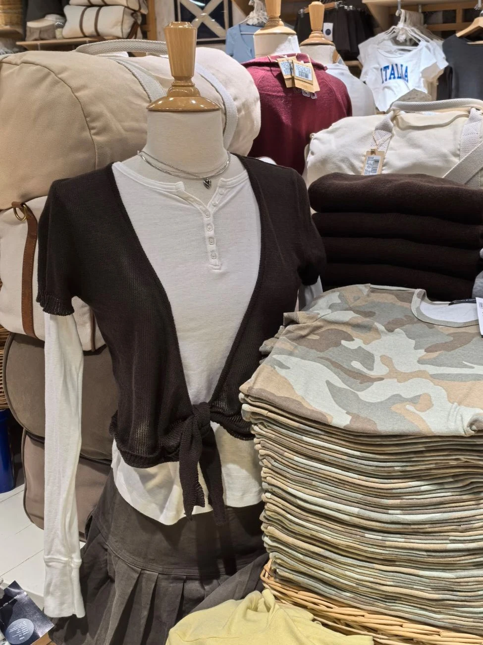 

Brown Wrap Knitwear Woman Cotton Lace-up Cropped Smock Casual Simple Solid Sweet Short Sleeve Cardigan Sweet All-match Crop Tops