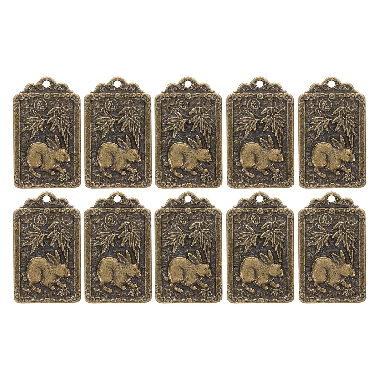 

10 Pcs Brass Tag Chinese Zodiac Amulet Vintage Animal Pendant Charm Portable Ornament