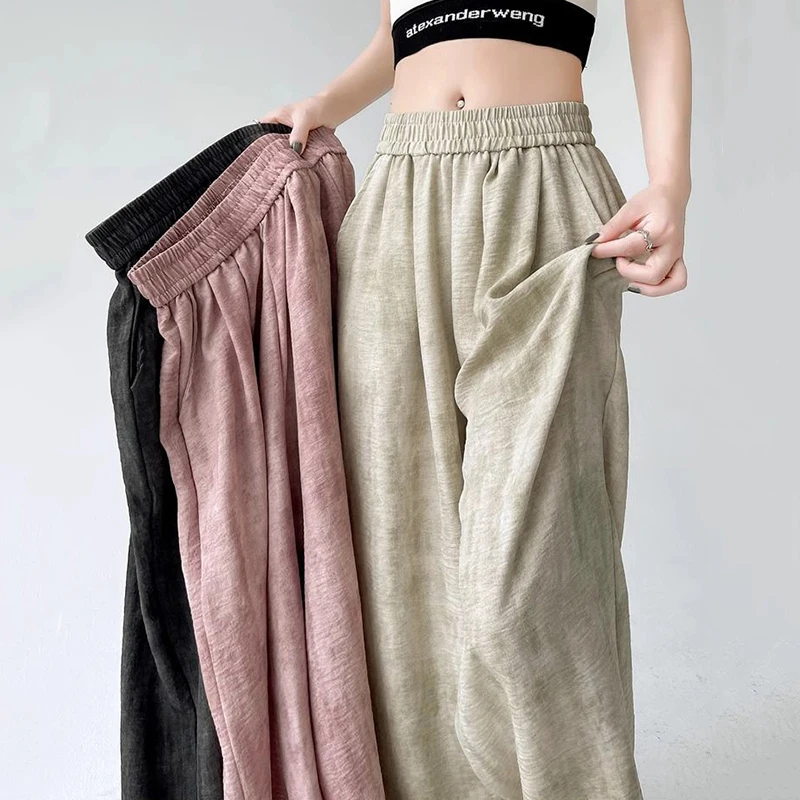 

Summer Thin Tie Dye Wide Leg Pants Women Elastic High Waist Yamamoto Style Casual Pants Korean Loose All Match Straight Trousers